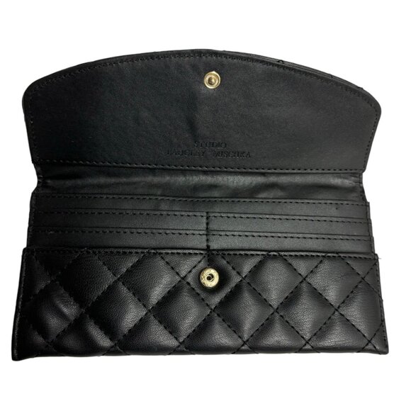 Studio Badgley Mischka Diamond Quilted Vegan Leather Clutch Long Wallet BLK - Picture 5 of 6